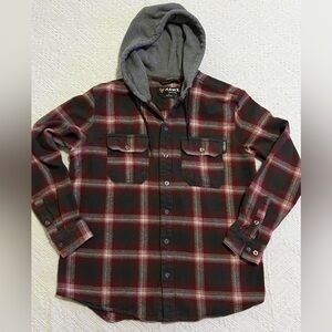 Hawx Work Gear Hooded Flannel button up long sleeve shirt Size S